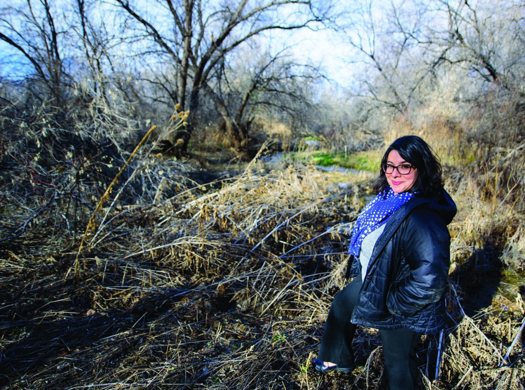 Kristina Ortez de Jones, executive director of The Taos Land Trust, photographed on the Trust's newest acquisition, a 20-acre property on La Posta.